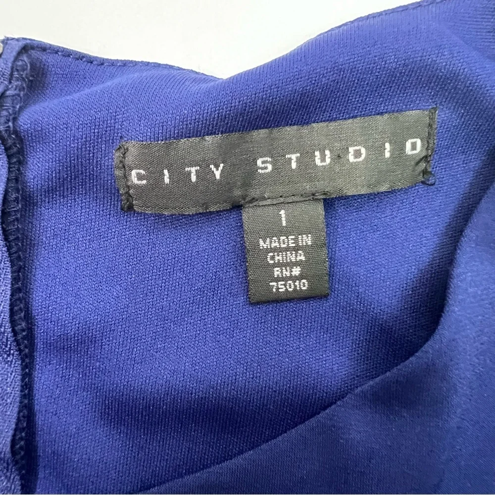 City studio Women’s Dress Sz 1 Blue/Cream Color Mesh W/Bling Sleeveless Back Zip